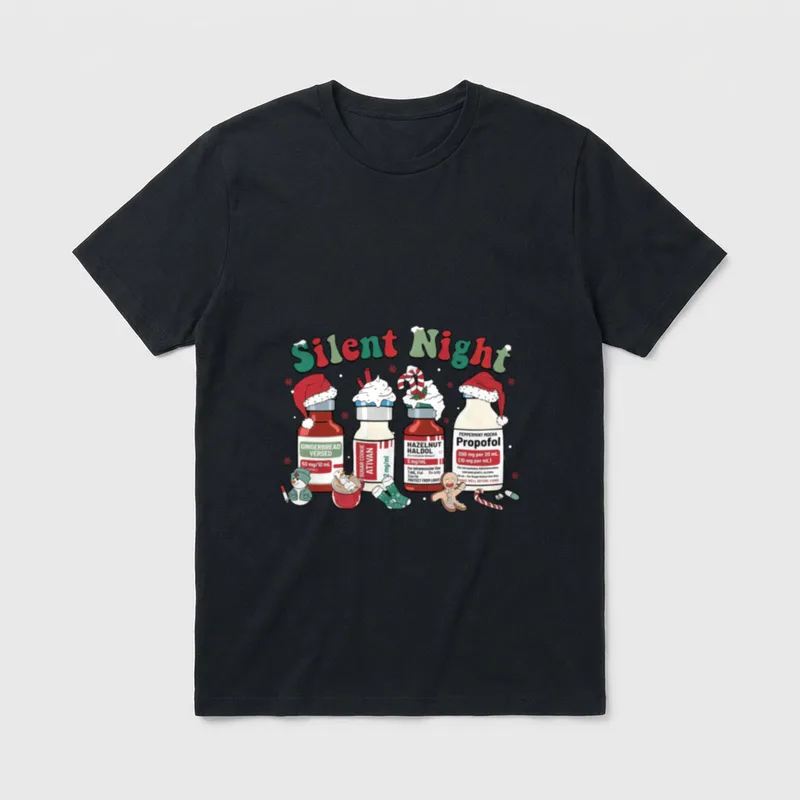 Silent Night ICU Nurse Christmas T-Shirt – Classic T-Shirt in Black