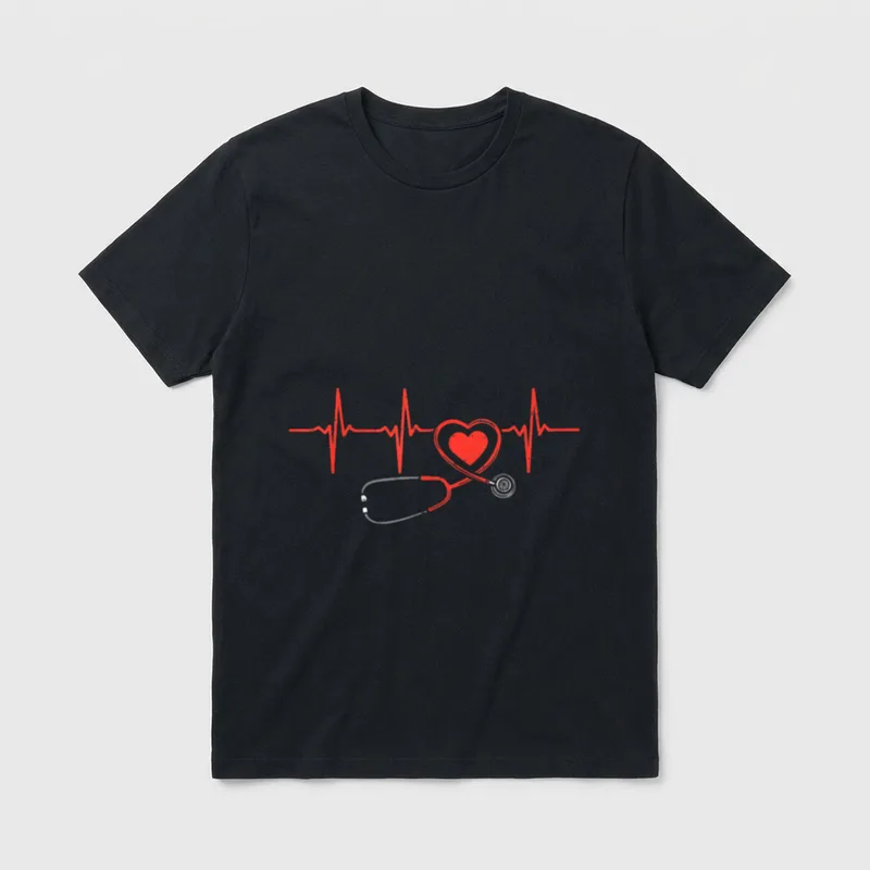 Heartbeat Scrub Valentine Nurse Valentines Day T-Shirt – Classic T-Shirt in Black