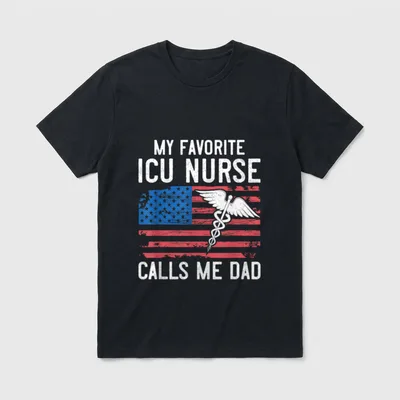 ICU Nurse My Favorite T-Shirt – Distressed American flag with winged caduceus and text – Classic T-Shirt in Black