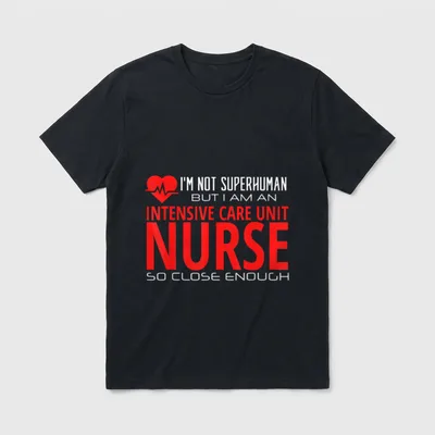 ICU Nurse Funny Meme T-Shirt – Red heart with pulse line and intensive care nurse typography – Classic T-Shirt in Black