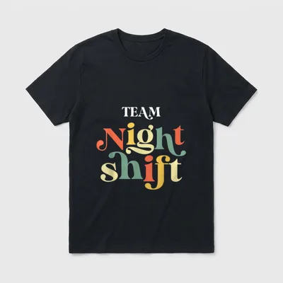 TEAM Night Shift Nurse ICU Critical T-Shirt – TEAM Night shift printed in colorful retro lettering – Classic T-Shirt in Black