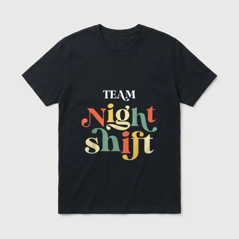 TEAM Night Shift Nurse ICU Critical T-Shirt – TEAM Night shift printed in colorful retro lettering – Classic T-Shirt in Black