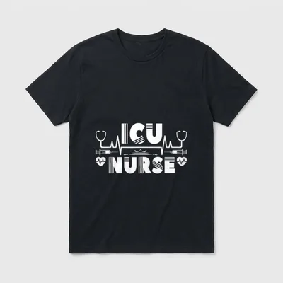 Intensive Nurse Care T-Shirt – Patterned ICU NURSE lettering with stethoscopes and pulse lines – Classic T-Shirt in Black