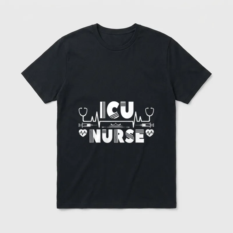 Intensive Nurse Care T-Shirt – Patterned ICU NURSE lettering with stethoscopes and pulse lines – Classic T-Shirt in Black