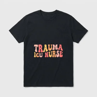 Trauma ICU Nurse Groovy Intensive Care T-Shirt – Retro bubble lettering spelling TRAUMA ICU NURSE – Classic T-Shirt in Black