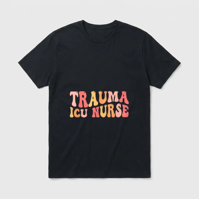 Trauma ICU Nurse Groovy Intensive Care T-Shirt – Retro bubble lettering spelling TRAUMA ICU NURSE – Classic T-Shirt in Black