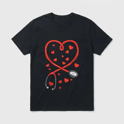 Heart Stethoscope Cute Nurse Valentines Day T-Shirt – Classic T-Shirt in Black