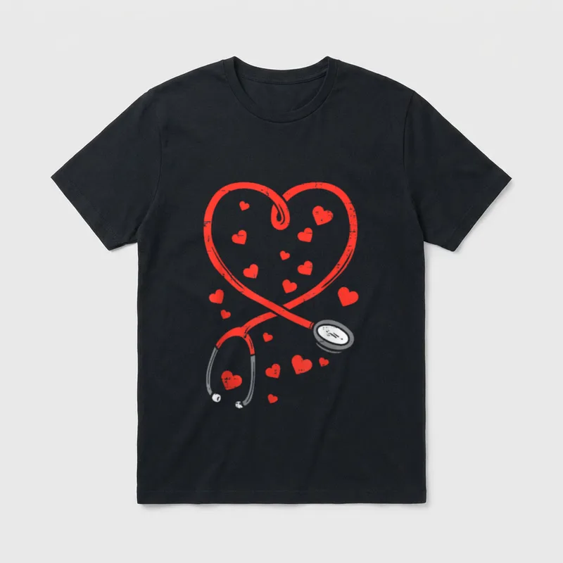 Heart Stethoscope Cute Nurse Valentines Day T-Shirt – Classic T-Shirt in Black
