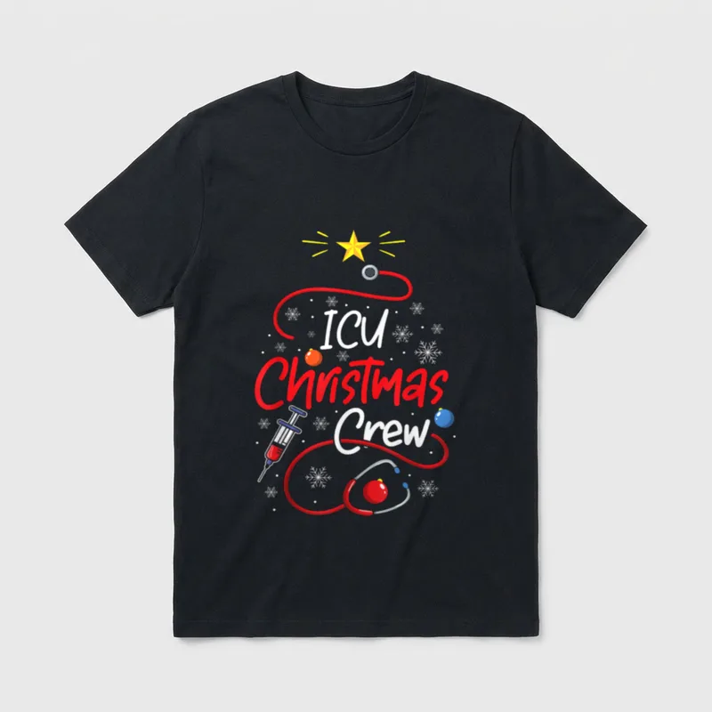 Nurse ICU Christmas Crew Nursing Lights T-Shirt – Classic T-Shirt in Black