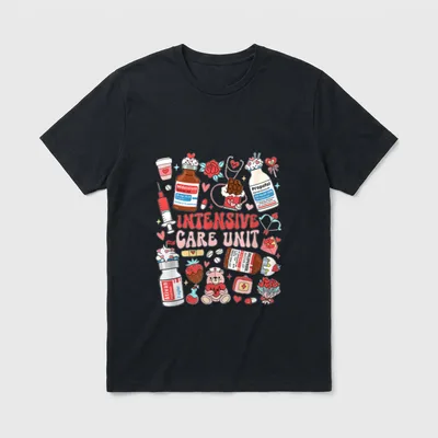 Intensive Care Unit Nurse Tech Valentine T-Shirt – Classic T-Shirt in Black