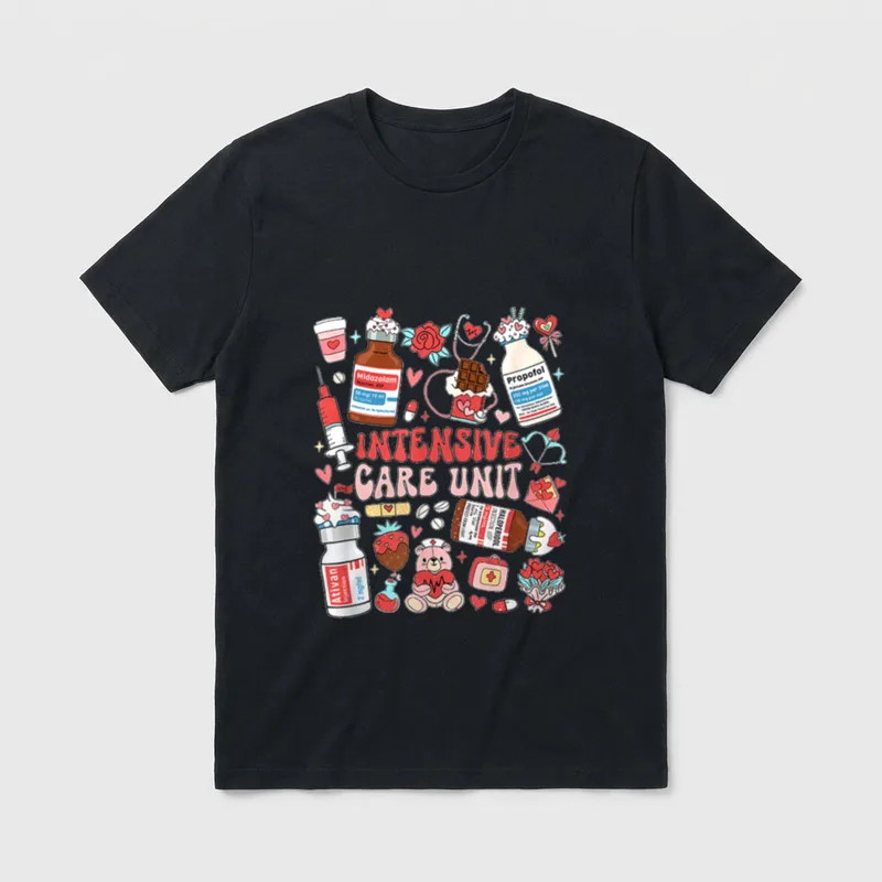 Intensive Care Unit Nurse Tech Valentine T-Shirt – Classic T-Shirt in Black