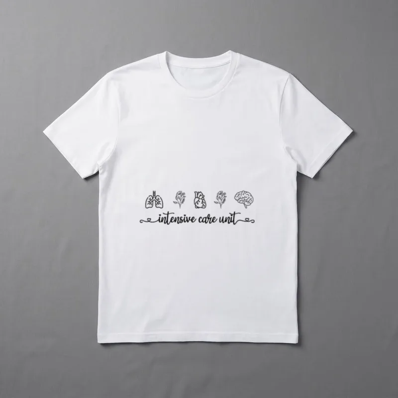 Intensive Care Unit T-Shirt – Lungs, heart, brain, and cursive intensive care unit lettering – Classic T-Shirt in Black