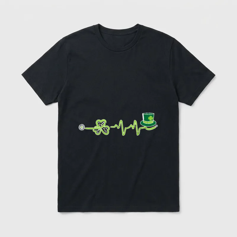 Heartbeat Shamrock Scrub RN ICU Nurse T-Shirt – Classic T-Shirt in Black