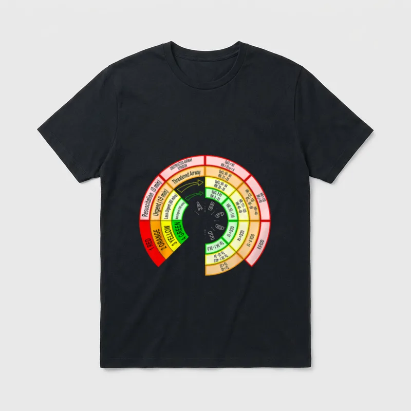 ED ICU and ER Nurse T-Shirt – Four level triage vital signs dial with color coded priority rings – Classic T-Shirt in Black
