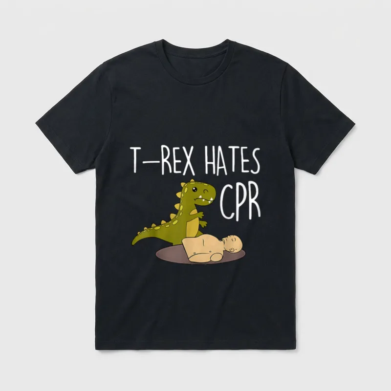 Rex Hates Cpr Dinosaurs Funny ICU T-Shirt – Classic T-Shirt in Black
