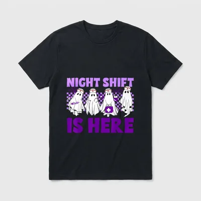 Night Shift Emergency Department ER ICU T-Shirt – NIGHT SHIFT IS HERE with nurse ghosts – Classic T-Shirt in Black