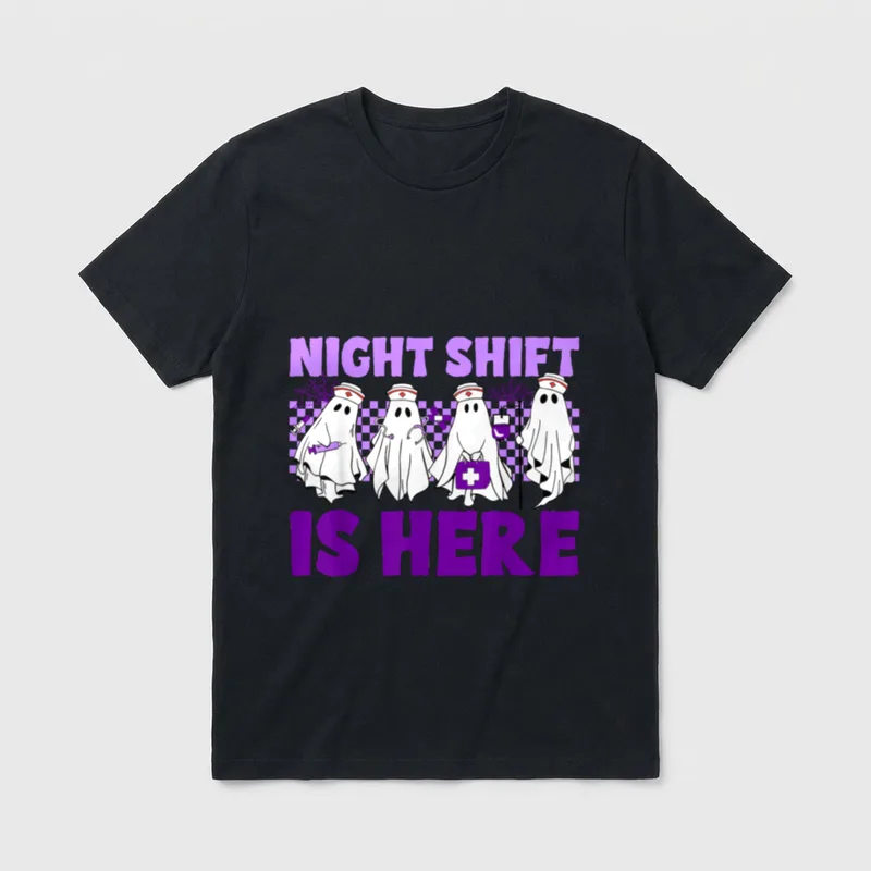 Night Shift Emergency Department ER ICU T-Shirt – NIGHT SHIFT IS HERE with nurse ghosts – Classic T-Shirt in Black