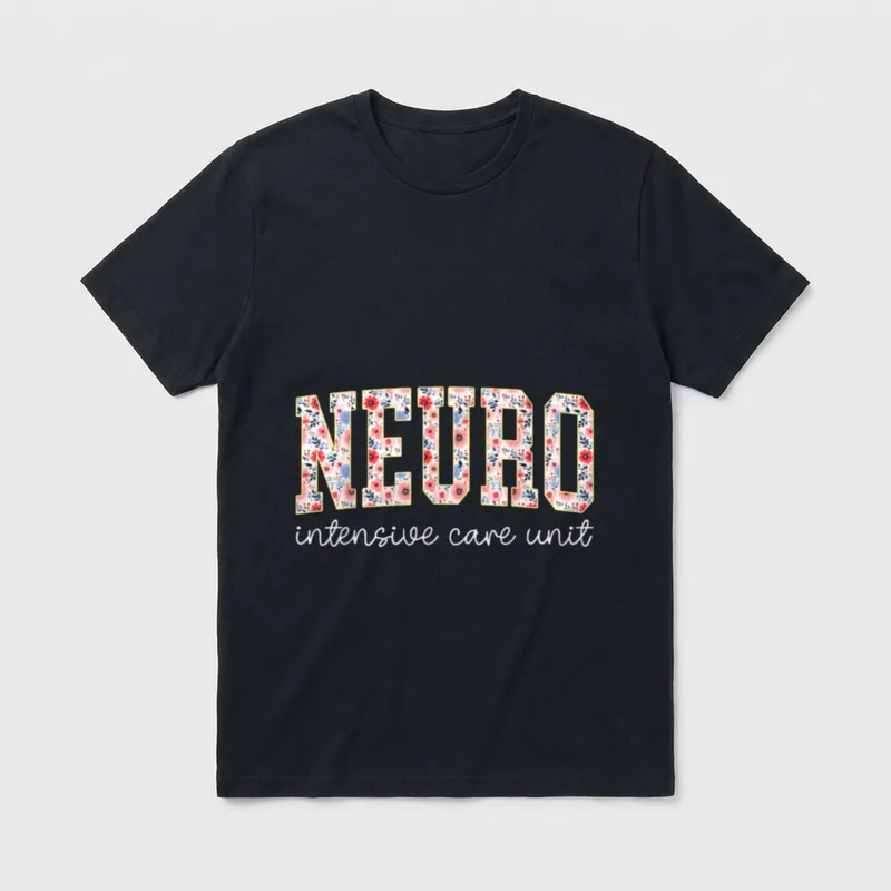 Floral Neuro ICU Nurse Brain Neuroscience T-Shirt – Classic T-Shirt in Black