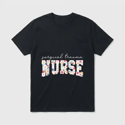 Floral Surgical Trauma Nurse ICU STICU T-Shirt – Classic T-Shirt in Black