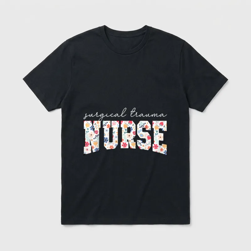 Floral Surgical Trauma Nurse ICU STICU T-Shirt – Classic T-Shirt in Black