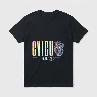 Cvicu Nurse Heart Tie Dye T-Shirt – Pastel tie-dye CVICU nurse lettering with anatomical heart – Classic T-Shirt in Black