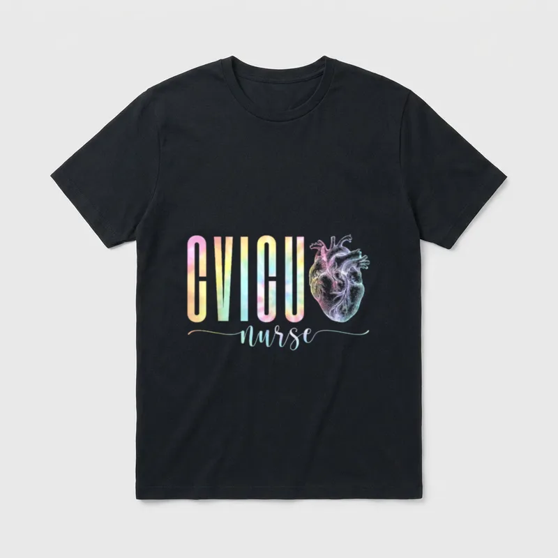 Cvicu Nurse Heart Tie Dye T-Shirt – Pastel tie-dye CVICU nurse lettering with anatomical heart – Classic T-Shirt in Black