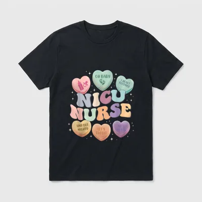 NICU Valentine Nurse Valentines Day ICU T-Shirt – Classic T-Shirt in Black