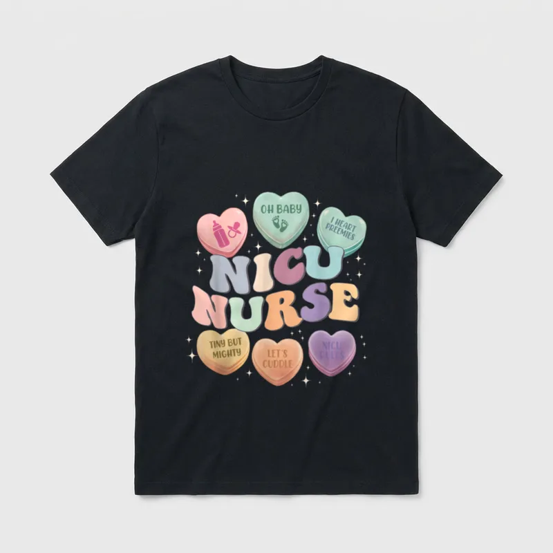 NICU Valentine Nurse Valentines Day ICU T-Shirt – Classic T-Shirt in Black