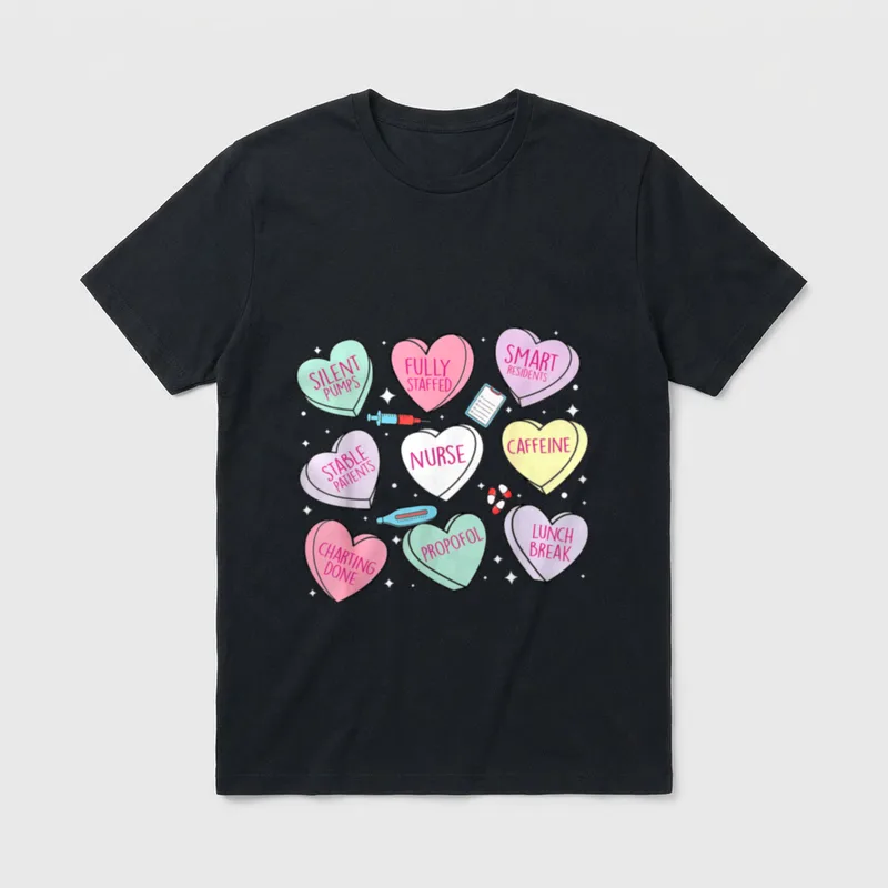 Nurse Conversation Heart Candy Valentines RN T-Shirt – Classic T-Shirt in Black
