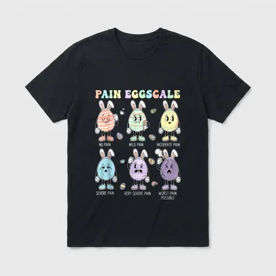 Eggs Pain Scale Nurse Triage ICU T-Shirt – Cartoon Easter eggs wearing bunny ears for a pain scale – Classic T-Shirt in Black