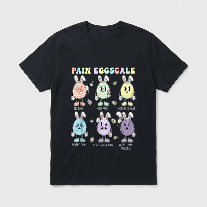 Eggs Pain Scale Nurse Triage ICU T-Shirt – Cartoon Easter eggs wearing bunny ears for a pain scale – Classic T-Shirt in Black