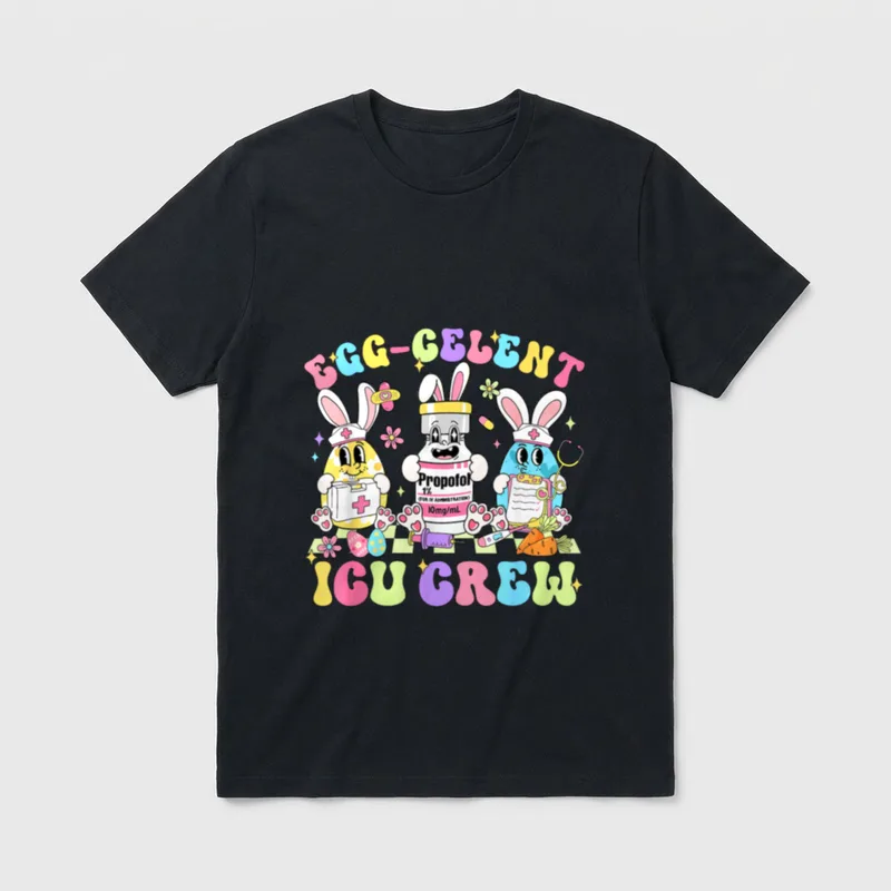 Egg-celent ICU Crew Nurse Retro Groovy T-Shirt – Classic T-Shirt in Black