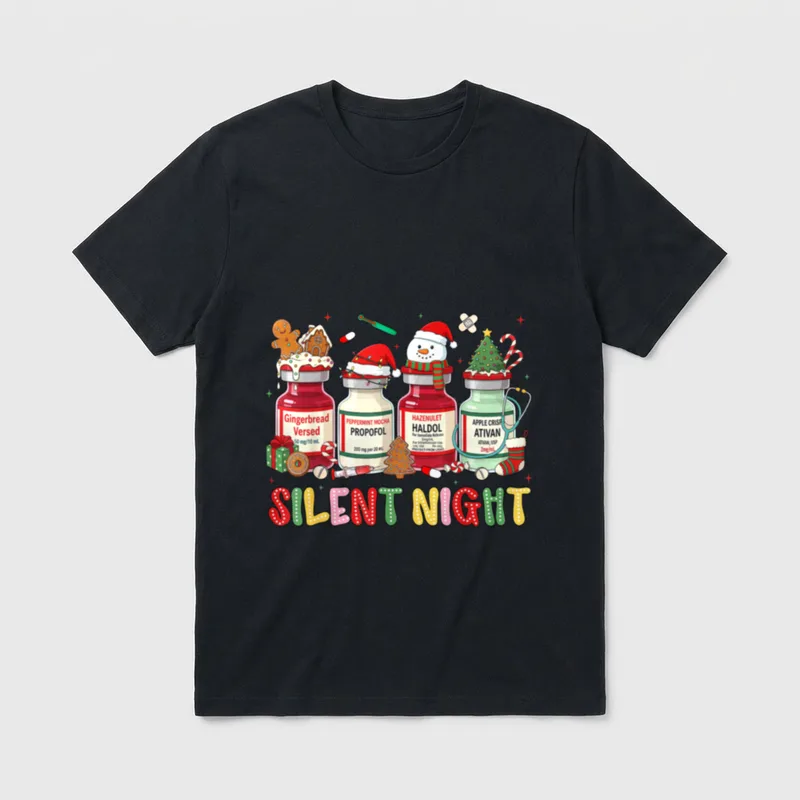 Silent Night Medical Christmas Humor T-Shirt – Classic T-Shirt in Black
