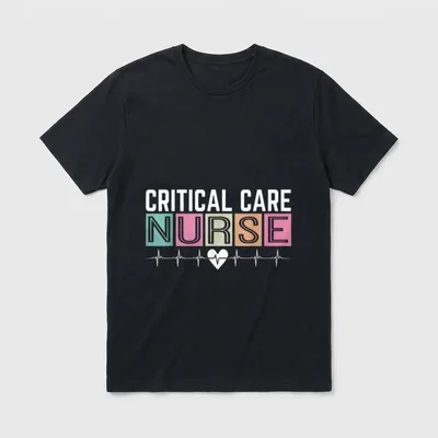 Critical Care Nurse Icu Nursing Nurses T-Shirt – CRITICAL CARE NURSE with heart and rhythm line – Classic T-Shirt in Black