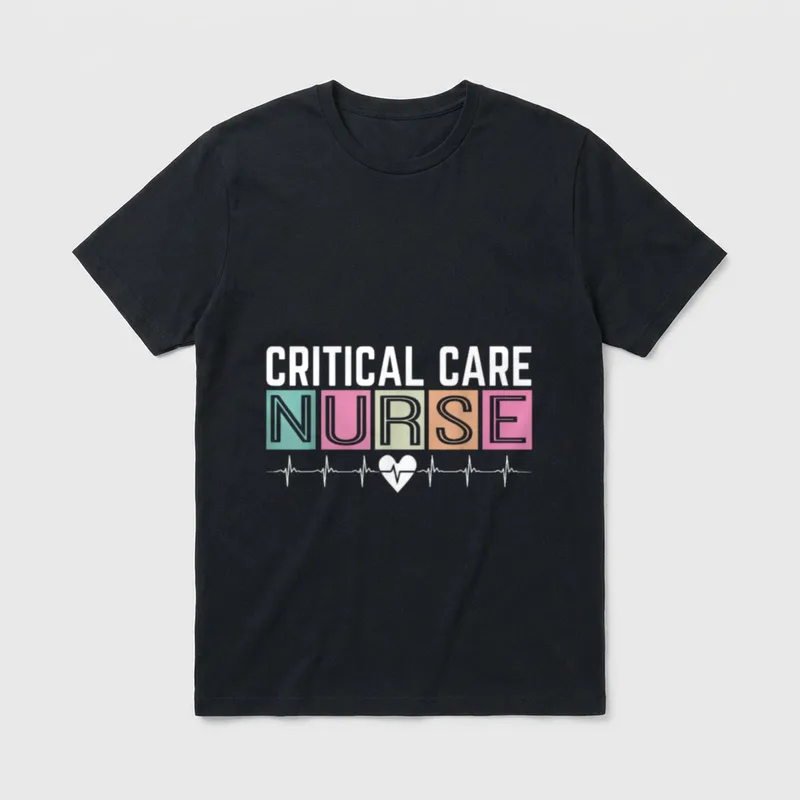 Critical Care Nurse Icu Nursing Nurses T-Shirt – CRITICAL CARE NURSE with heart and rhythm line – Classic T-Shirt in Black