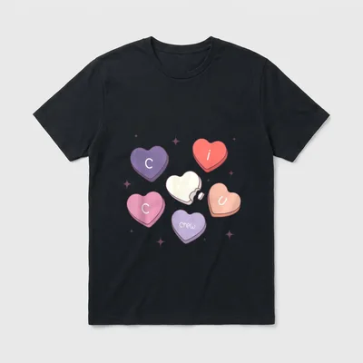 CICU Crew Nurse Heart Candy Valentines T-Shirt – Pastel candy hearts spelling C, i, C, U, and crew – Classic T-Shirt in Black