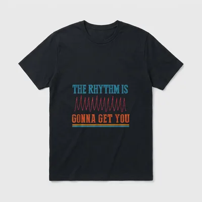 Gonna Get You Funny ICU ER T-Shirt – THE RHYTHM IS GONNA GET YOU with red rhythm waveform – Classic T-Shirt in Black
