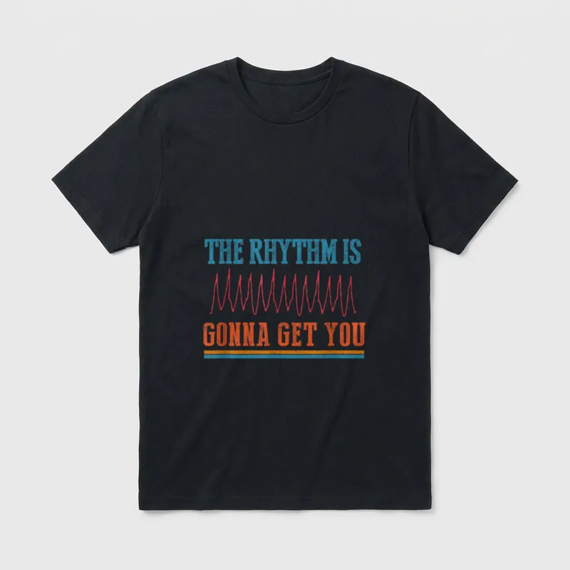 Gonna Get You Funny ICU ER T-Shirt – THE RHYTHM IS GONNA GET YOU with red rhythm waveform – Classic T-Shirt in Black
