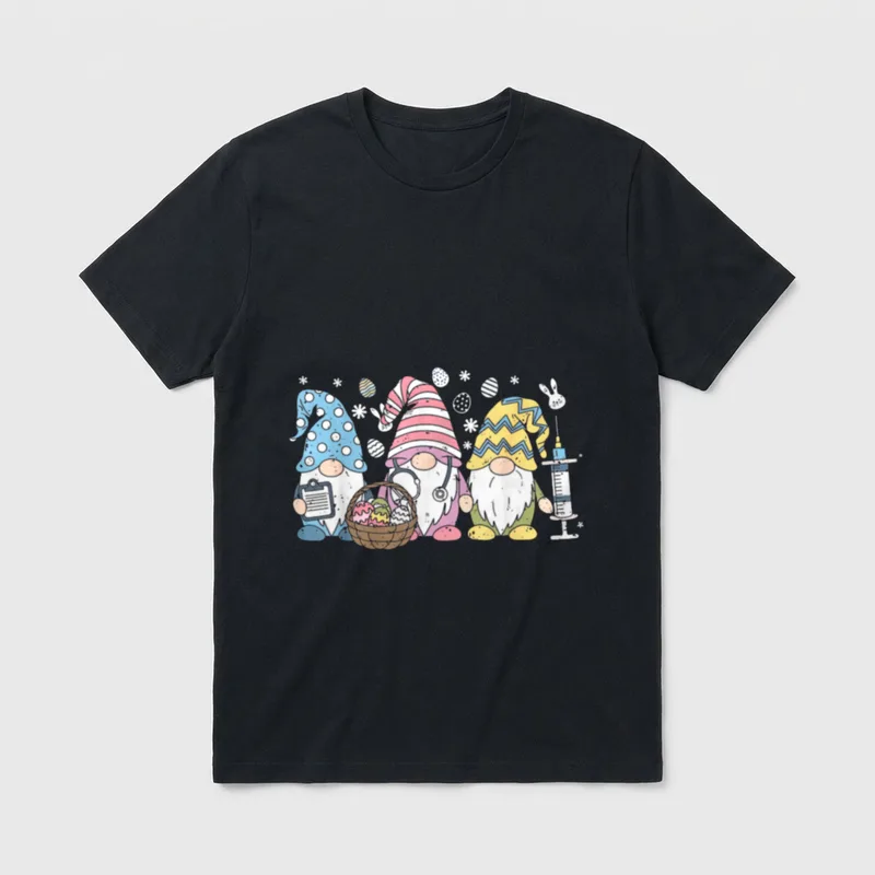 Nurse Gnomes Stethoscope Eggs Easter RN T-Shirt – Classic T-Shirt in Black