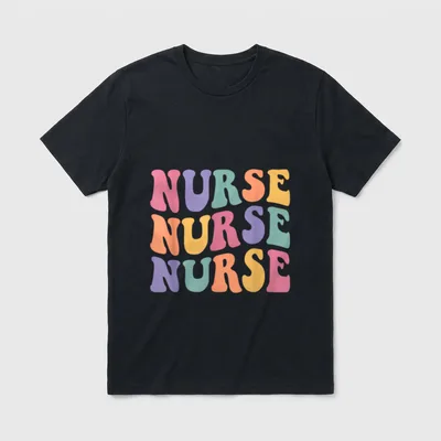 Groovy Nurse School T-Shirt – “NURSE” stacked three times in wavy retro lettering – Classic T-Shirt in Black