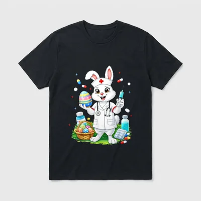 Rabbit Bunny RN CNA ICU Easter T-Shirt – Classic T-Shirt in Black