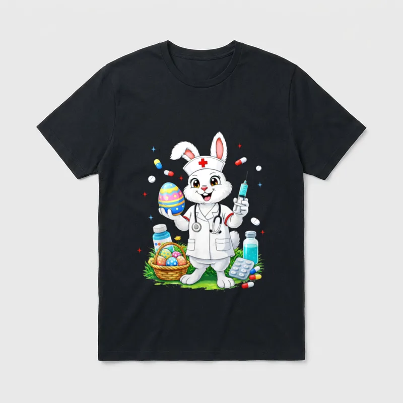 Rabbit Bunny RN CNA ICU Easter T-Shirt – Classic T-Shirt in Black