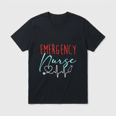 Emergency Nurse Icu Job Nursing Nurses T-Shirt – EMERGENCY Nurse with stethoscope heart pulse line – Classic T-Shirt in Black