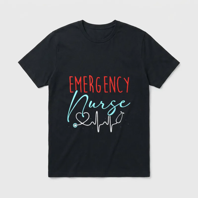 Emergency Nurse Icu Job Nursing Nurses T-Shirt – EMERGENCY Nurse with stethoscope heart pulse line – Classic T-Shirt in Black