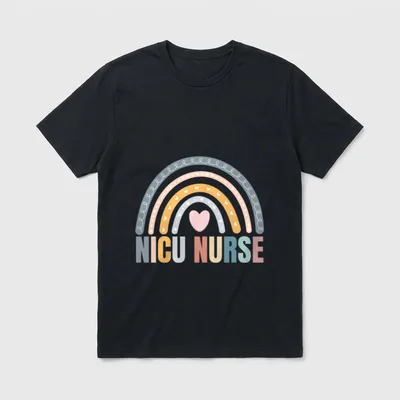 NICU NURSE ICU Rainbow Team Baby T-Shirt – “NICU NURSE” with a rainbow and a heart – Classic T-Shirt in Black