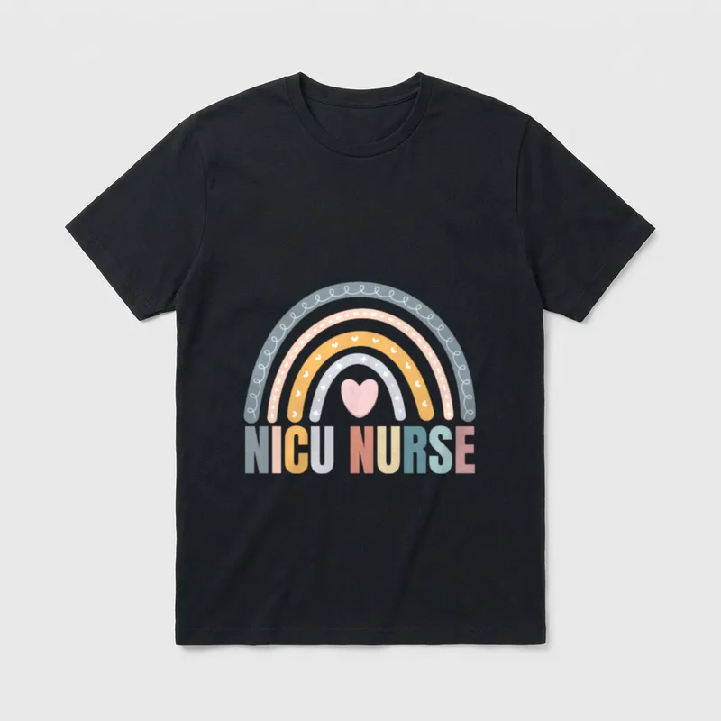 NICU NURSE ICU Rainbow Team Baby T-Shirt – “NICU NURSE” with a rainbow and a heart – Classic T-Shirt in Black
