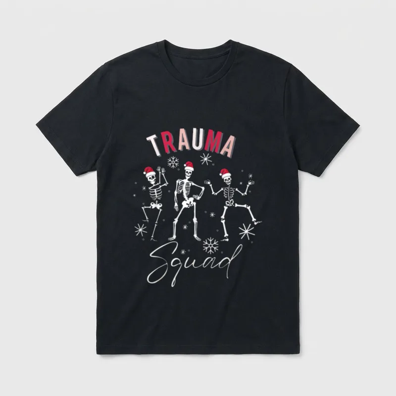Skeleton Dancing Trauma Nurse Squad Christmas T-Shirt – Classic T-Shirt in Black