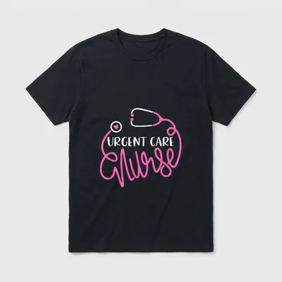 Urgent Care Nurse T-Shirt – Pink stethoscope framing printed words URGENT CARE Nurse – Classic T-Shirt in Black