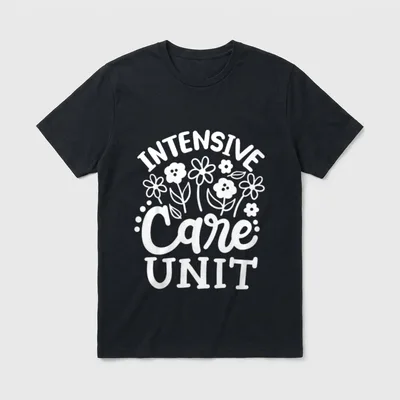 Intensive Care Unit Nurse ICU Double-needle T-Shirt – “INTENSIVE Care UNIT” with flowers – Classic T-Shirt in Black