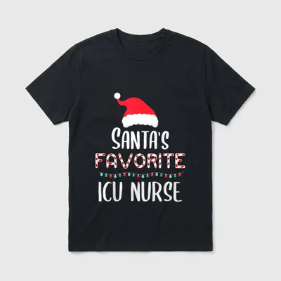 Santas Favorite ICU Nurse Pajamas T-Shirt – Classic T-Shirt in Black